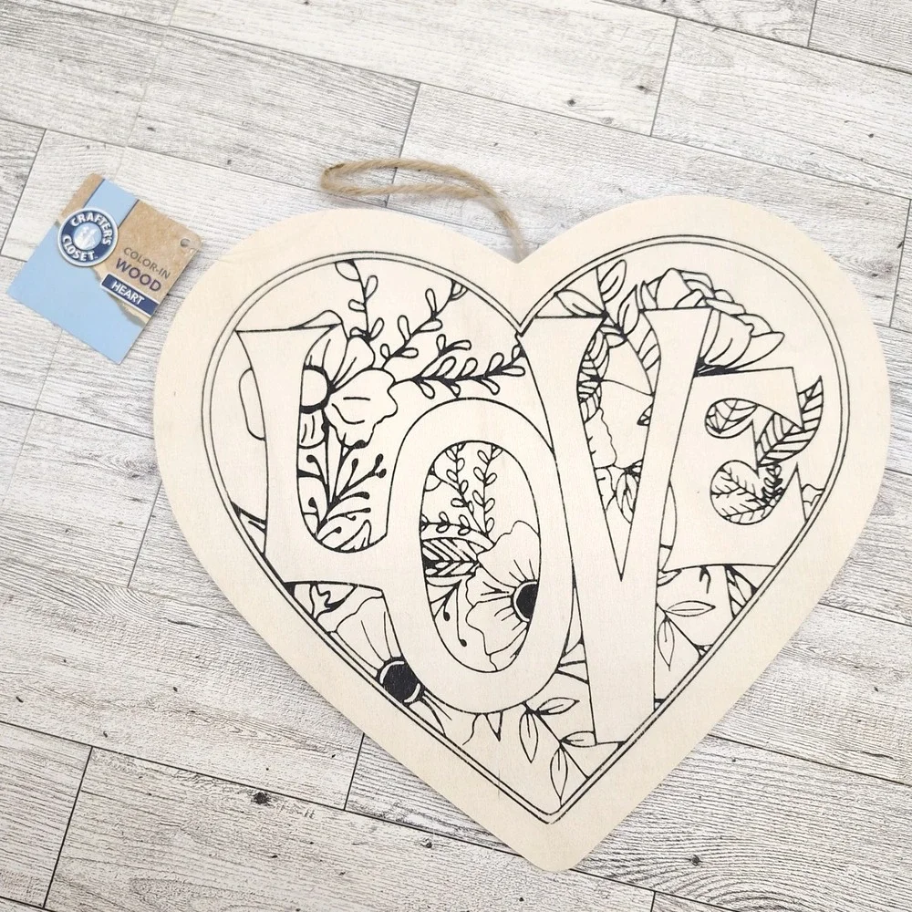 Unfinished Wood Heart LOVE Floral Wall Decor Craft Plaque Crafters Closet NEW